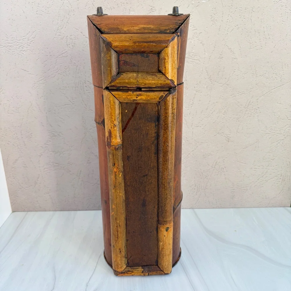 Handcrafted Bamboo Wine Bottle Gift Box Rustic Natural Wood Carrier with Latch